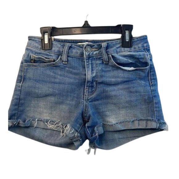 KanCan Jean Shorts Hazel Mid Rise Medium Wash Roll Cuff Raw Edge Size Small - Picture 10 of 10